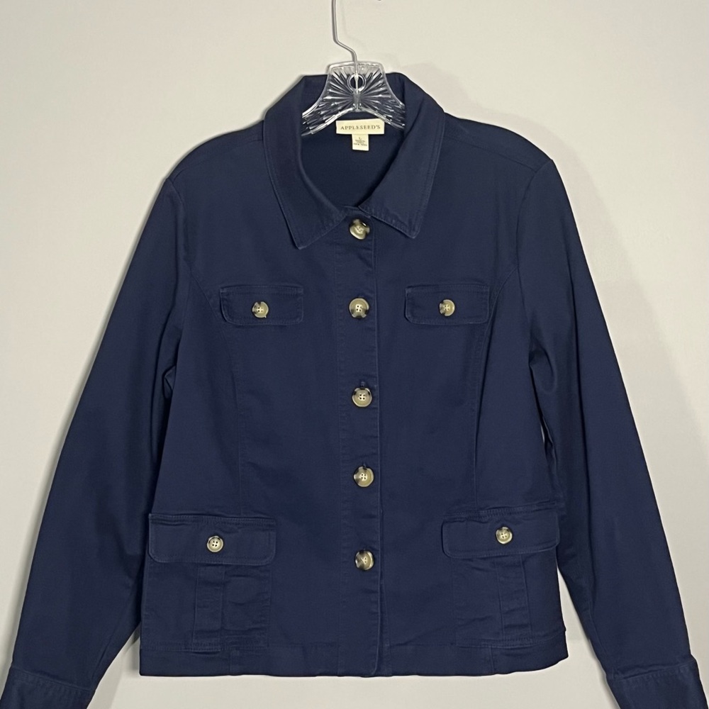 Appleseed’s Jacket Women’s Large Blue Buttons Office Casual Dress Outdoors